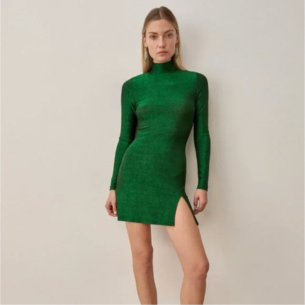 Reformation Hermia Dress in emerald sparkle